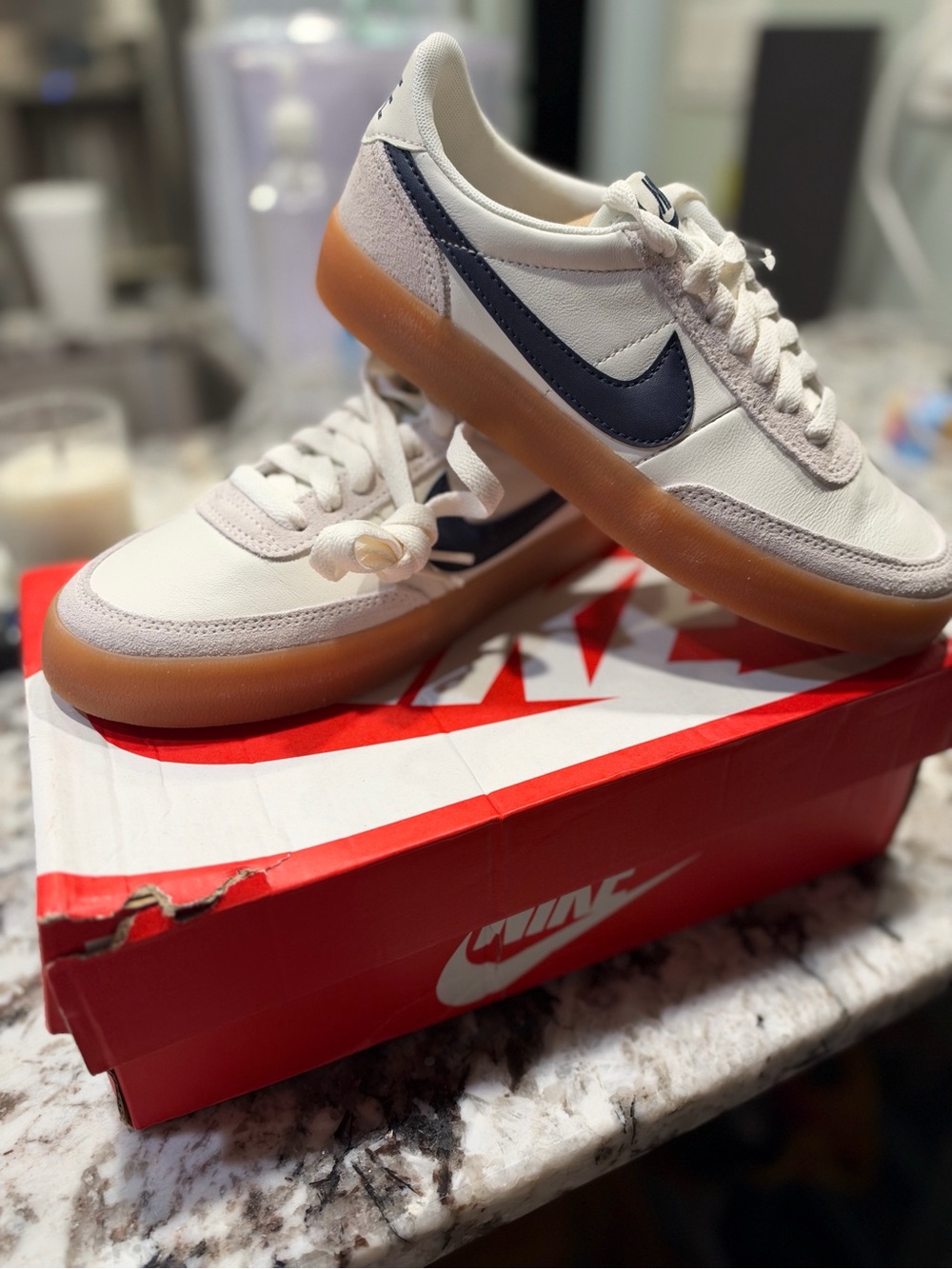 Nike Women’s Killshot 2 Gum-Soled Sneaker in White & Navy